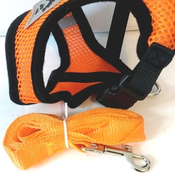 SMALL PET HARNESS VEST WITH LEASH ORANGE AND BLACK SIZE SMALL NWT - Picture 3 of 8